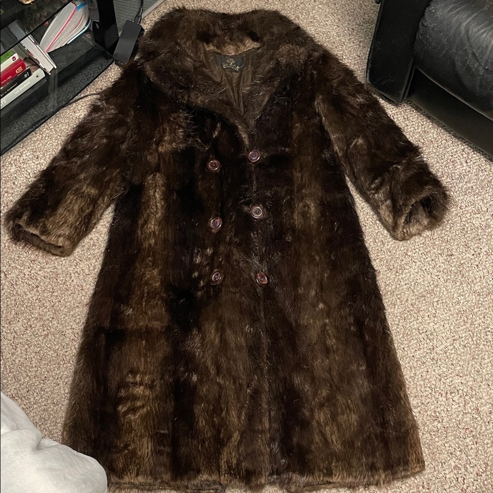 Vintage 100% fur Luxurious Brown double breasted ankle length Coat
